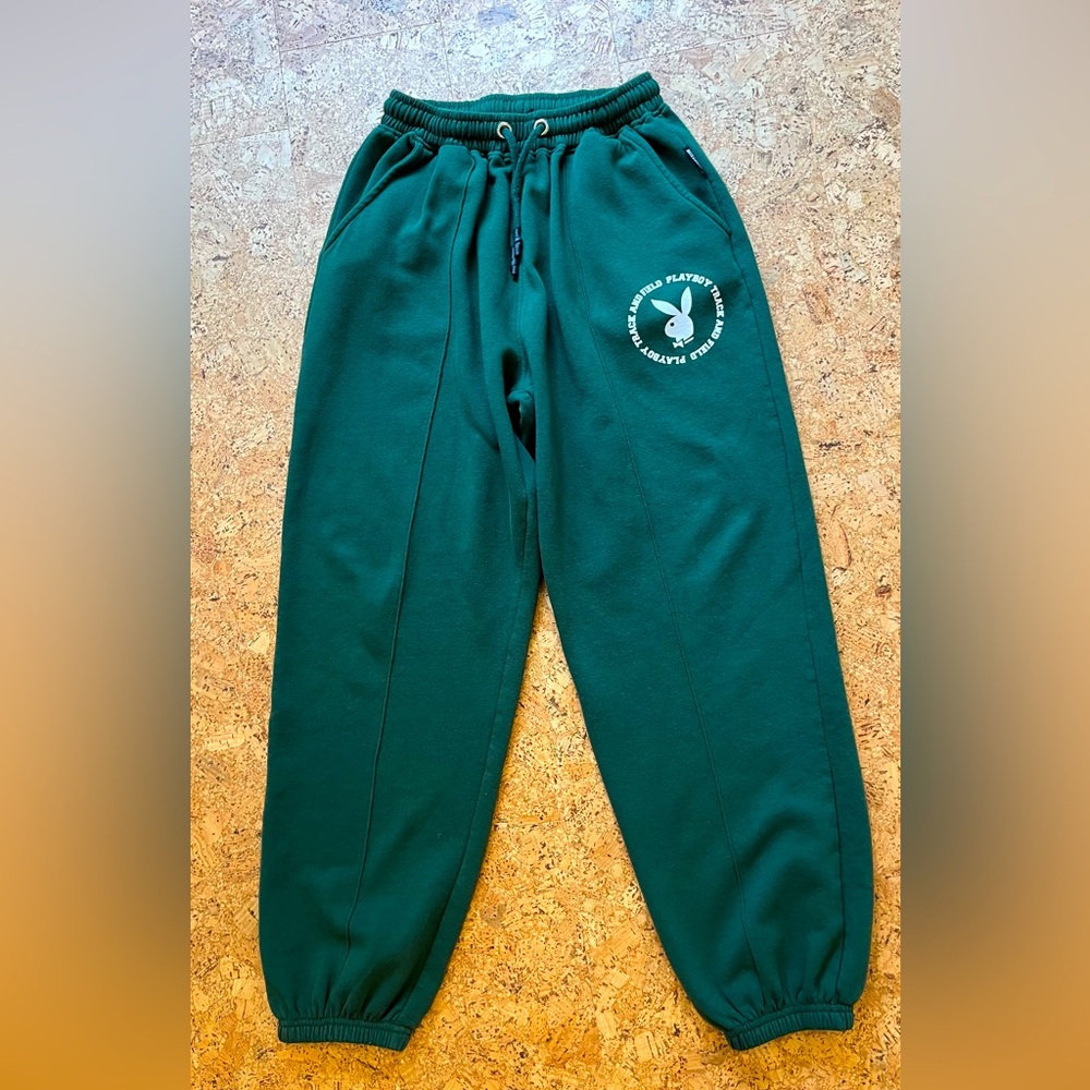 Playboy x Missguided Green varsity pintuck joggers